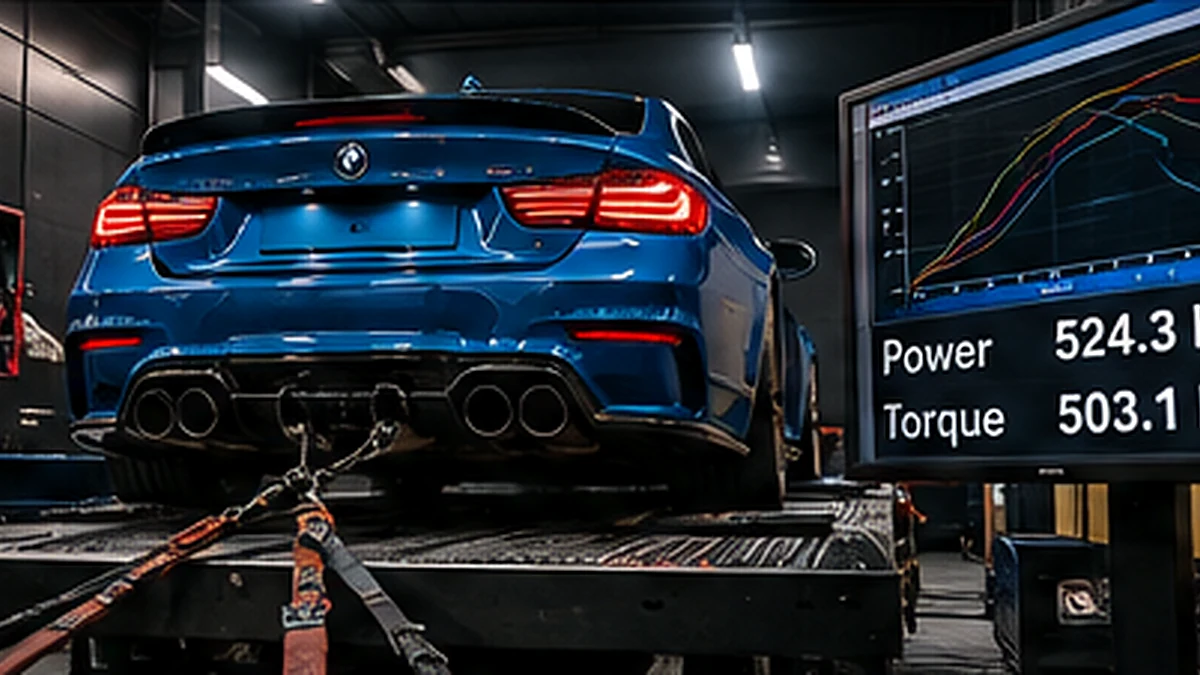 Illustrative performance car on a rolling-road dynamometer