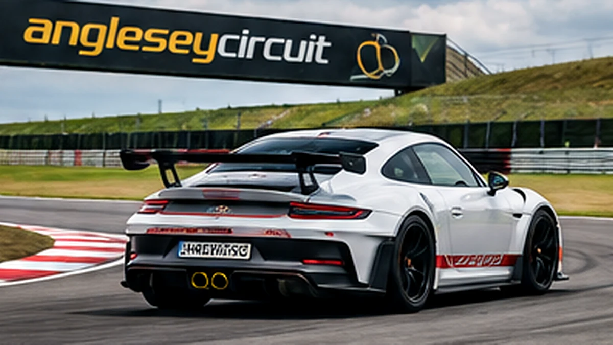 Illustrative performance car on a racing circuit